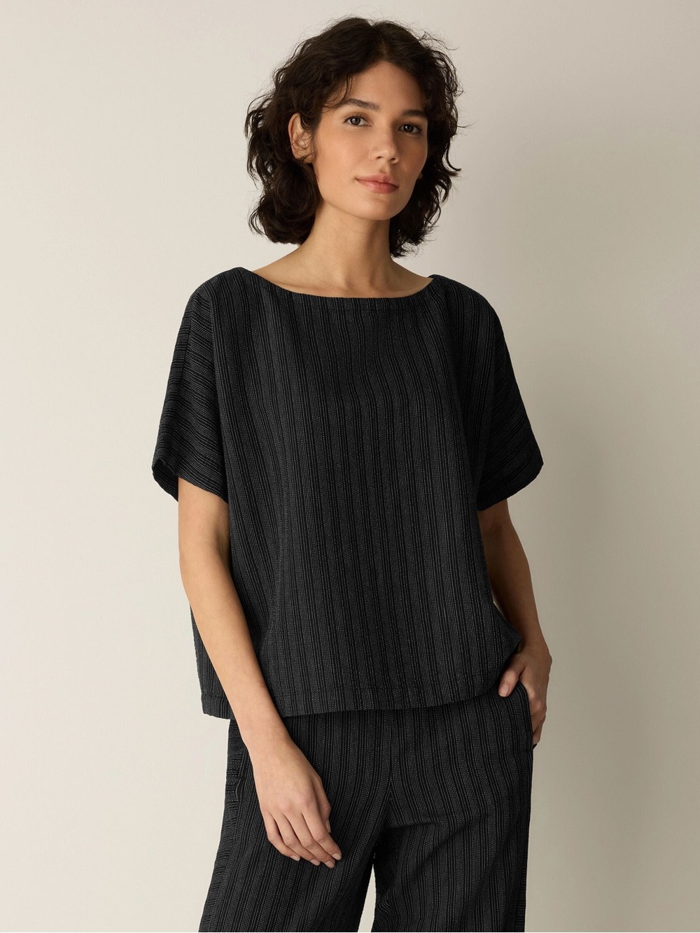 Eileen Fisher Organic Blend Black Striped Set